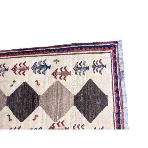 182 x 92 cm Qashqai Persian Tribal White Rug - Rugmaster