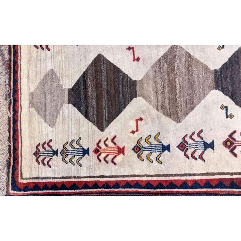 182 x 92 cm Qashqai Persian Tribal White Rug - Rugoutlet