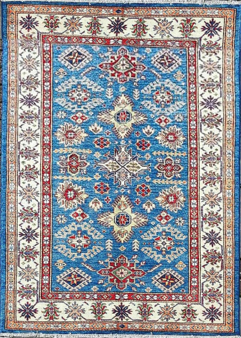 183 x 121 cm Super Kazak Wool Pakistan Traditional Blue Rug - Rugoutlet