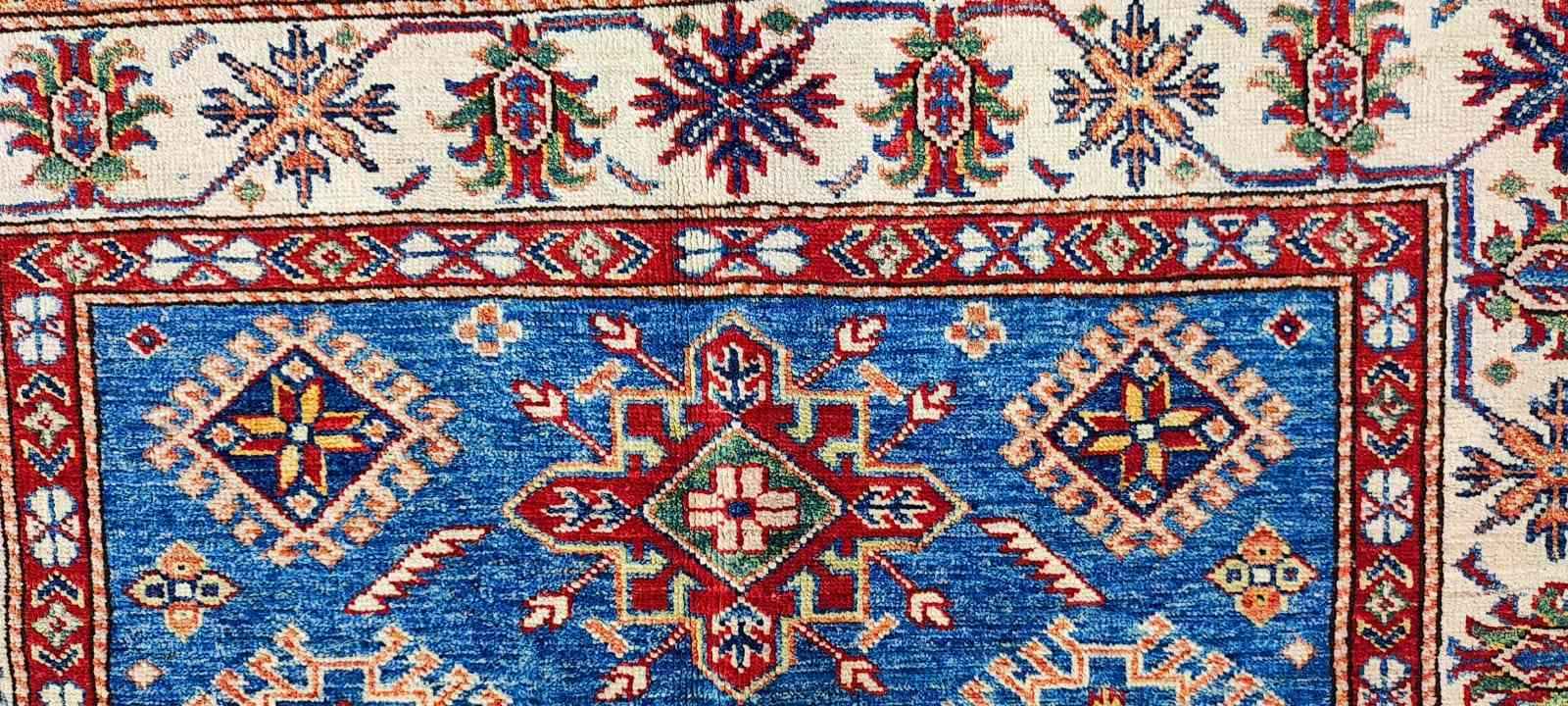 183 x 121 cm Super Kazak Wool Pakistan Traditional Blue Rug - Rugoutlet