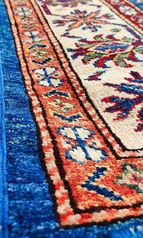 183 x 121 cm Super Kazak Wool Pakistan Traditional Blue Rug - Rugoutlet