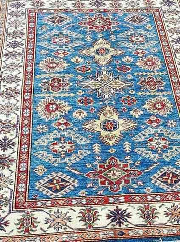 183 x 121 cm Super Kazak Wool Pakistan Traditional Blue Rug - Rugoutlet