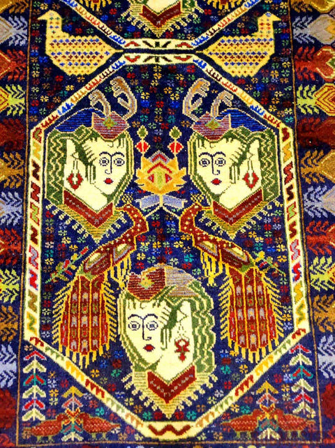 183 x 92 cm Pakistan Baluch hand-knotted Rug Yellow Colour - Rugoutlet