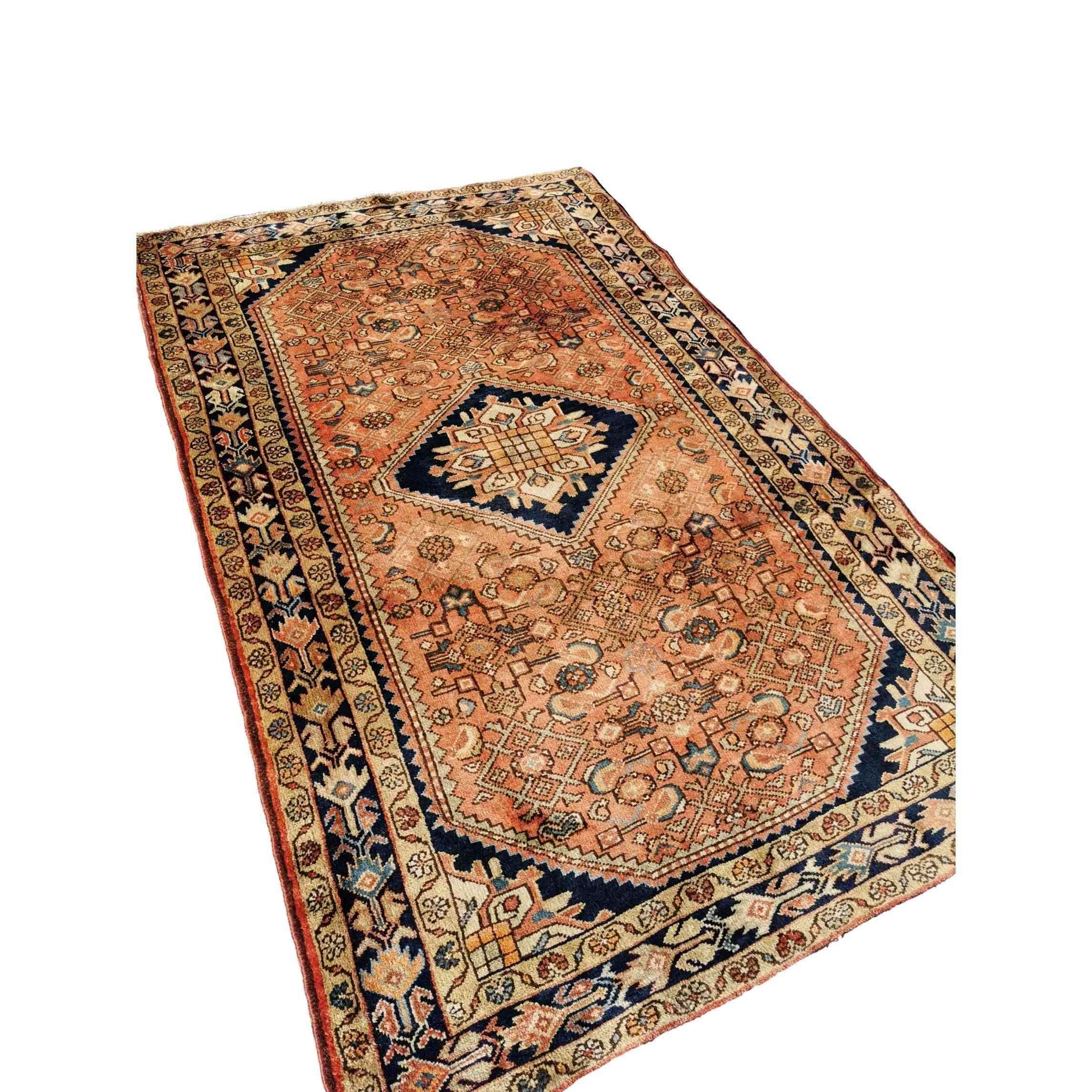 185 x 120 cm Hamedan Persian Traditional Brown Rug - Rugoutlet