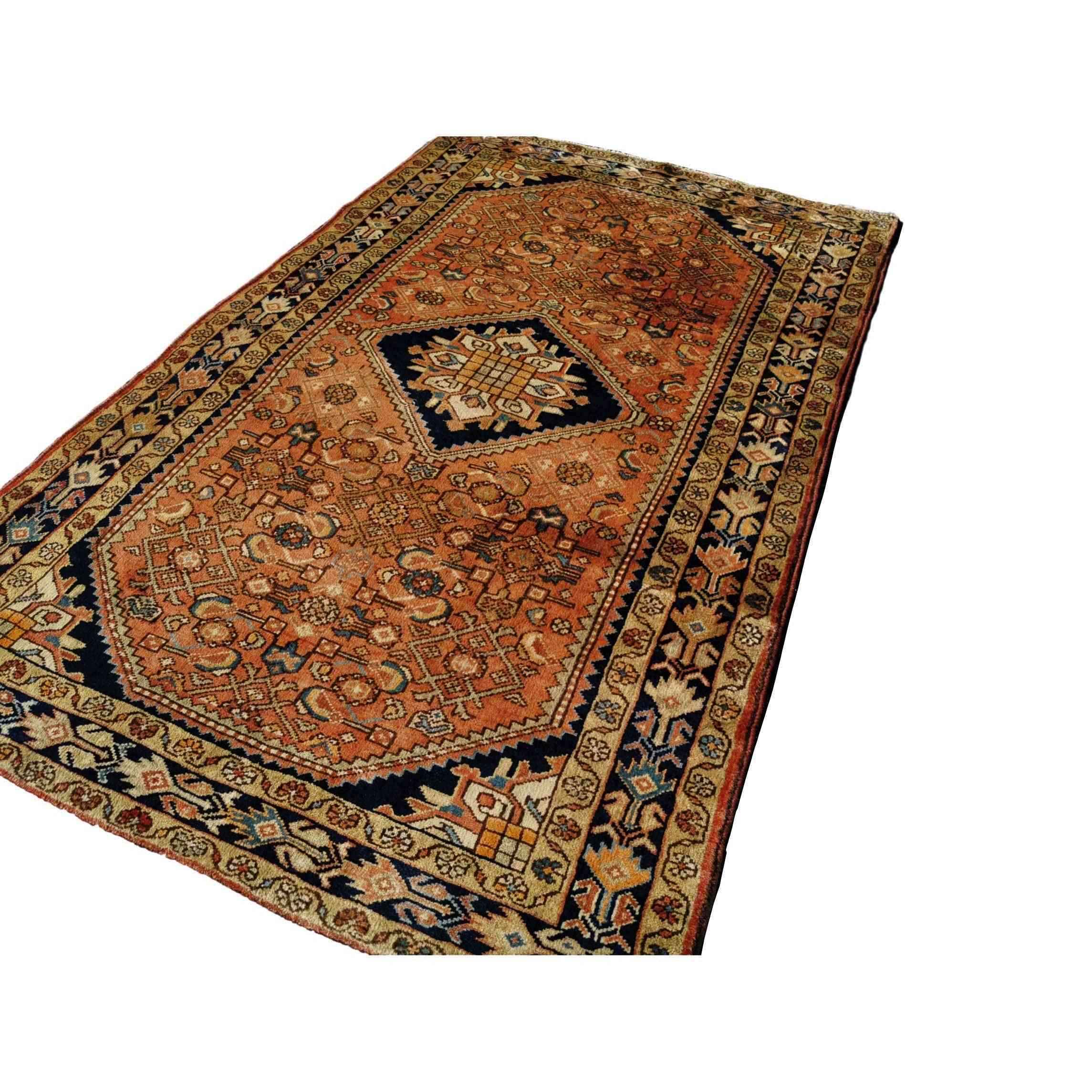 185 x 120 cm Hamedan Persian Traditional Brown Rug - Rugoutlet