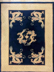 186 x 120 cm chinese Traditional Blue Rug - Rugoutlet