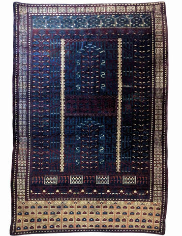 187 x 120 cm Turkaman Tribal Blue Rug - Rugmaster