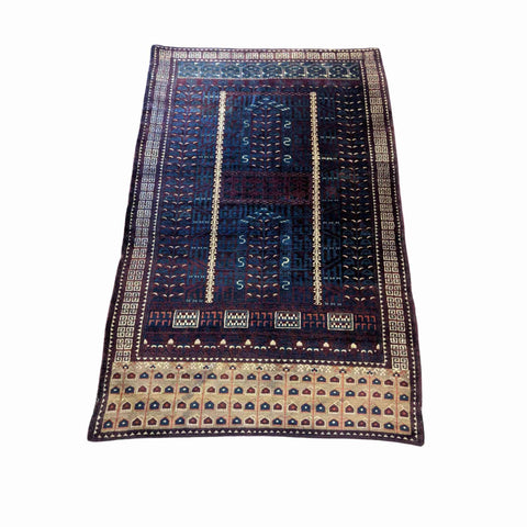 187 x 120 cm Turkaman Tribal Blue Rug - Rugmaster