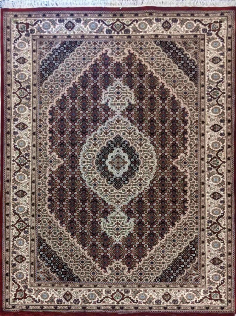 188 x 126 cm Tabriz Silk Wool Geometric Red Rug - Rugoutlet