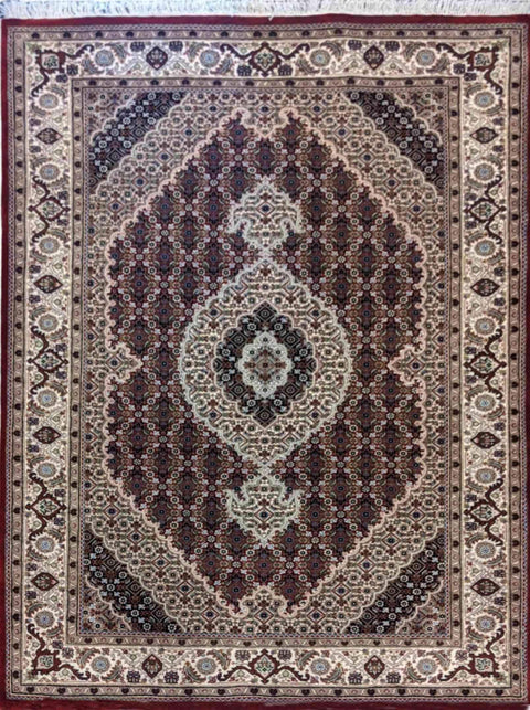188 x 126 cm Tabriz Silk Wool Geometric Red Rug - Rugmaster