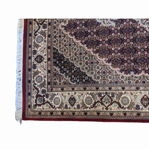 188 x 126 cm Tabriz Silk Wool Geometric Red Rug - Rugmaster