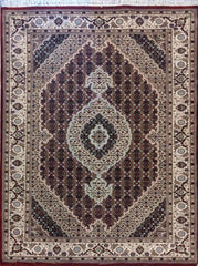 188 x 126 cm Tabriz Silk Wool Geometric Red Rug - Rugoutlet