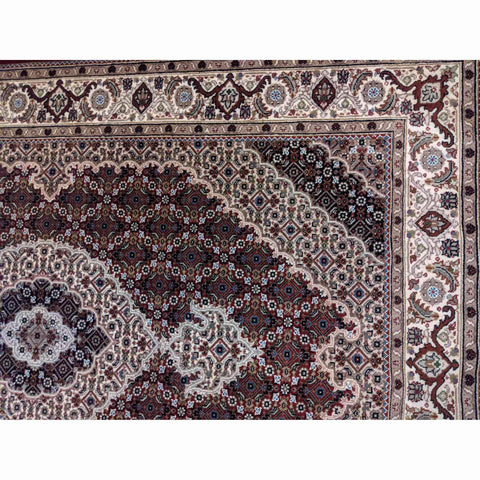 188 x 126 cm Tabriz Silk Wool Geometric Red Rug - Rugmaster