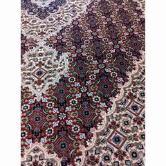 188 x 126 cm Tabriz Silk Wool Geometric Red Rug - Rugoutlet