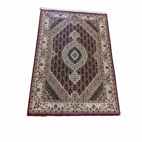 188 x 126 cm Tabriz Silk Wool Geometric Red Rug - Rugmaster