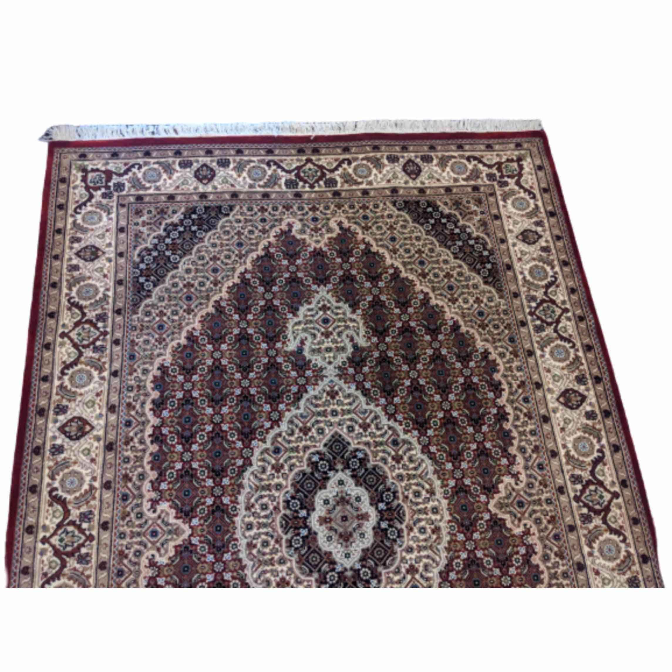 188 x 126 cm Tabriz Silk Wool Geometric Red Rug - Rugoutlet