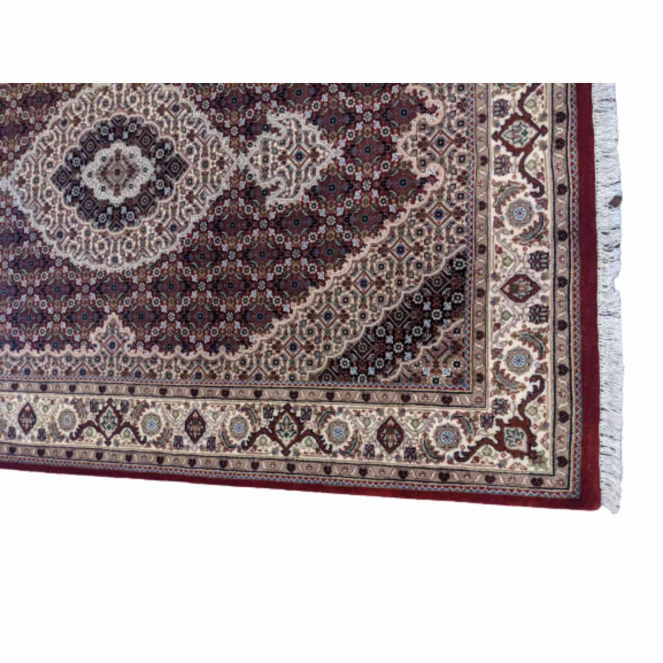 188 x 126 cm Tabriz Silk Wool Geometric Red Rug - Rugmaster