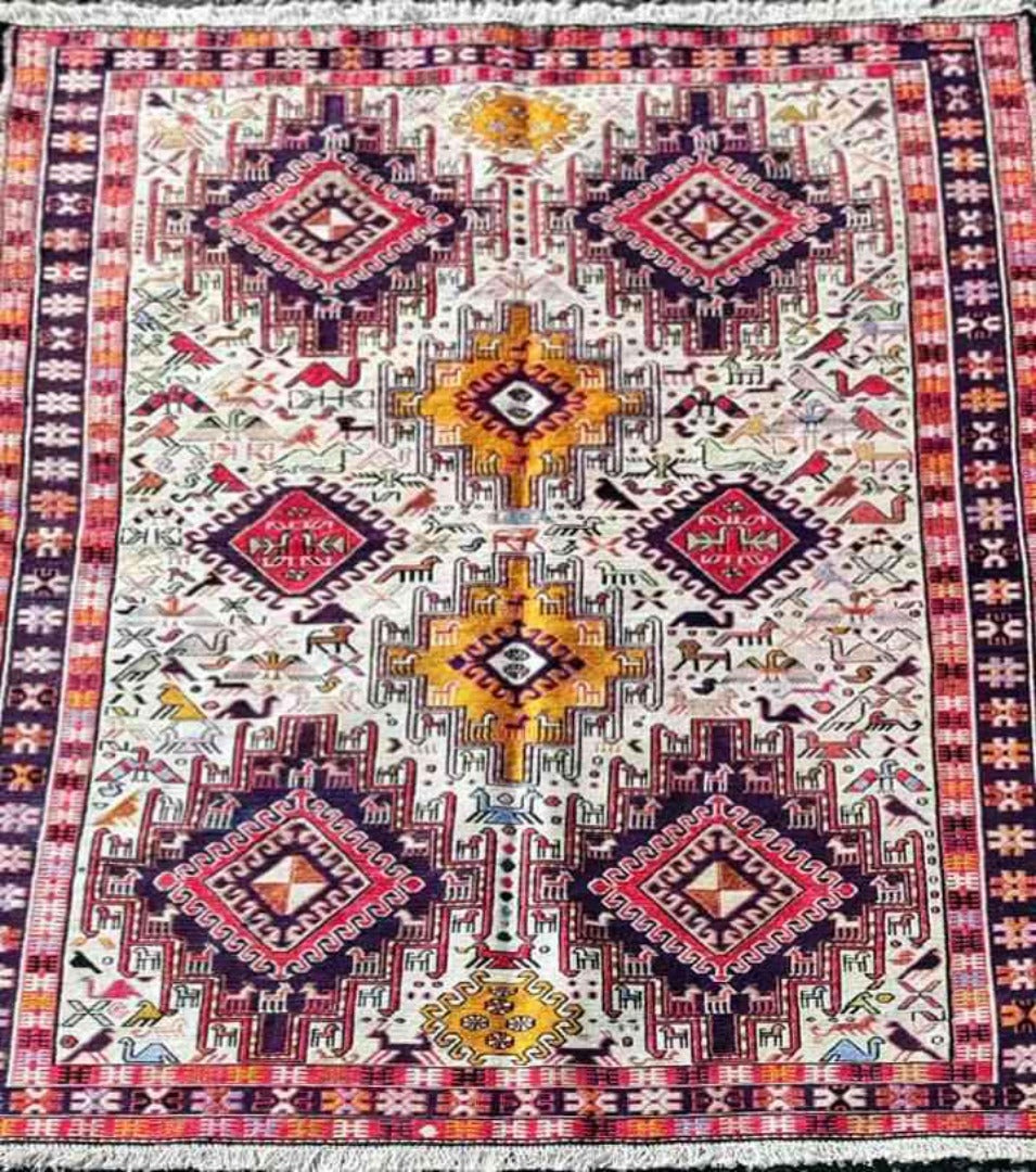 190 x 116 cm Kilim Sumak Persian Red Tribal Red Rug - Rugoutlet