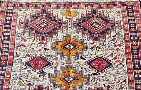 190 x 116 cm Kilim Sumak Persian Red Tribal Red Rug - Rugoutlet