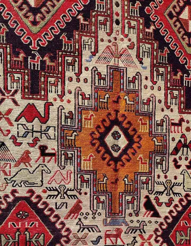 190 x 116 cm Kilim Sumak Persian Red Tribal Red Rug - Rugoutlet