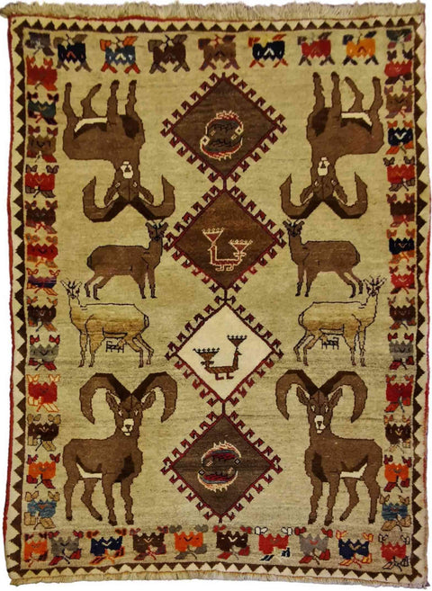 190 x 123 cm Shiraz Qashqai Tribal Yellow Rug - Rugoutlet