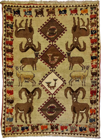 190 x 123 cm Shiraz Qashqai Tribal Yellow Rug - Rugoutlet