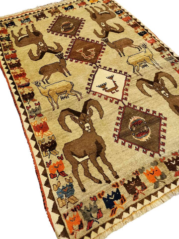 190 x 123 cm Shiraz Qashqai Tribal Yellow Rug - Rugoutlet