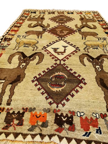 190 x 123 cm Shiraz Qashqai Tribal Yellow Rug - Rugmaster
