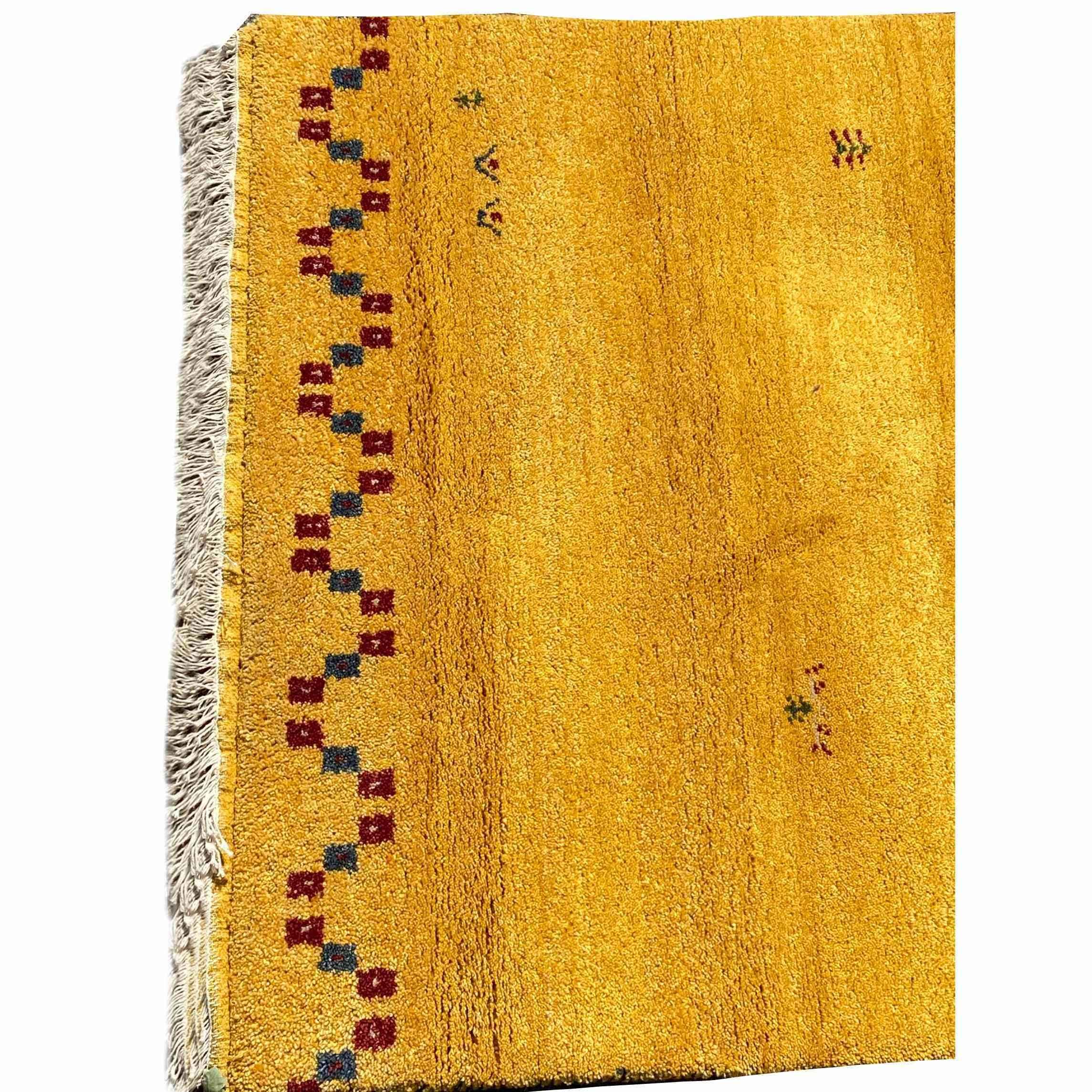 190 x 125 cm Persian Gabbeh Tribal Yellow Rug - Rugmaster