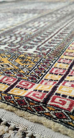 190 x 130 cm Pakistan Bukhara Hachloo design Traditional Yellow Rug - Rugoutlet