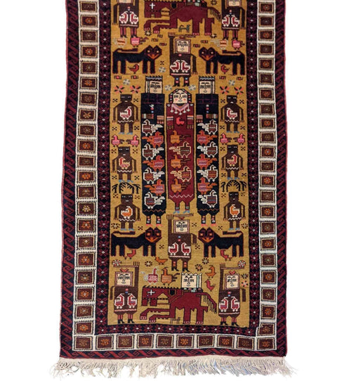 191 x 94 cm Persian Baluch Tribal Yellow Small Rug - Rugoutlet