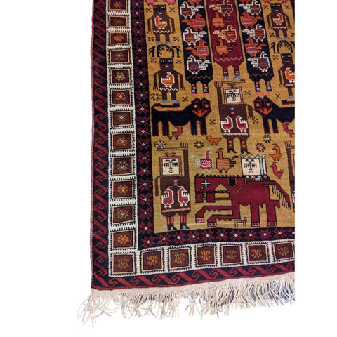 191 x 94 cm Persian Baluch Tribal Yellow Small Rug - Rugoutlet
