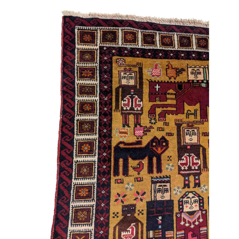 191 x 94 cm Persian Baluch Tribal Yellow Small Rug - Rugoutlet