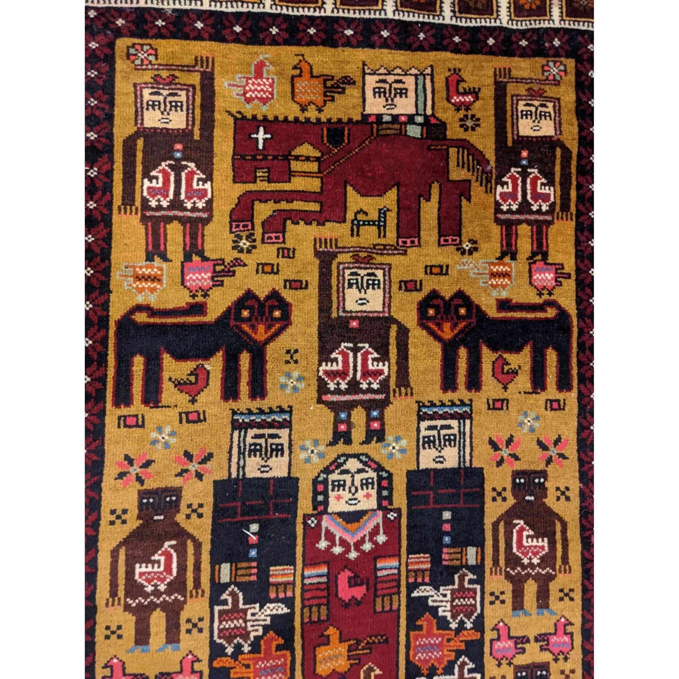 191 x 94 cm Persian Baluch Tribal Yellow Small Rug - Rugmaster