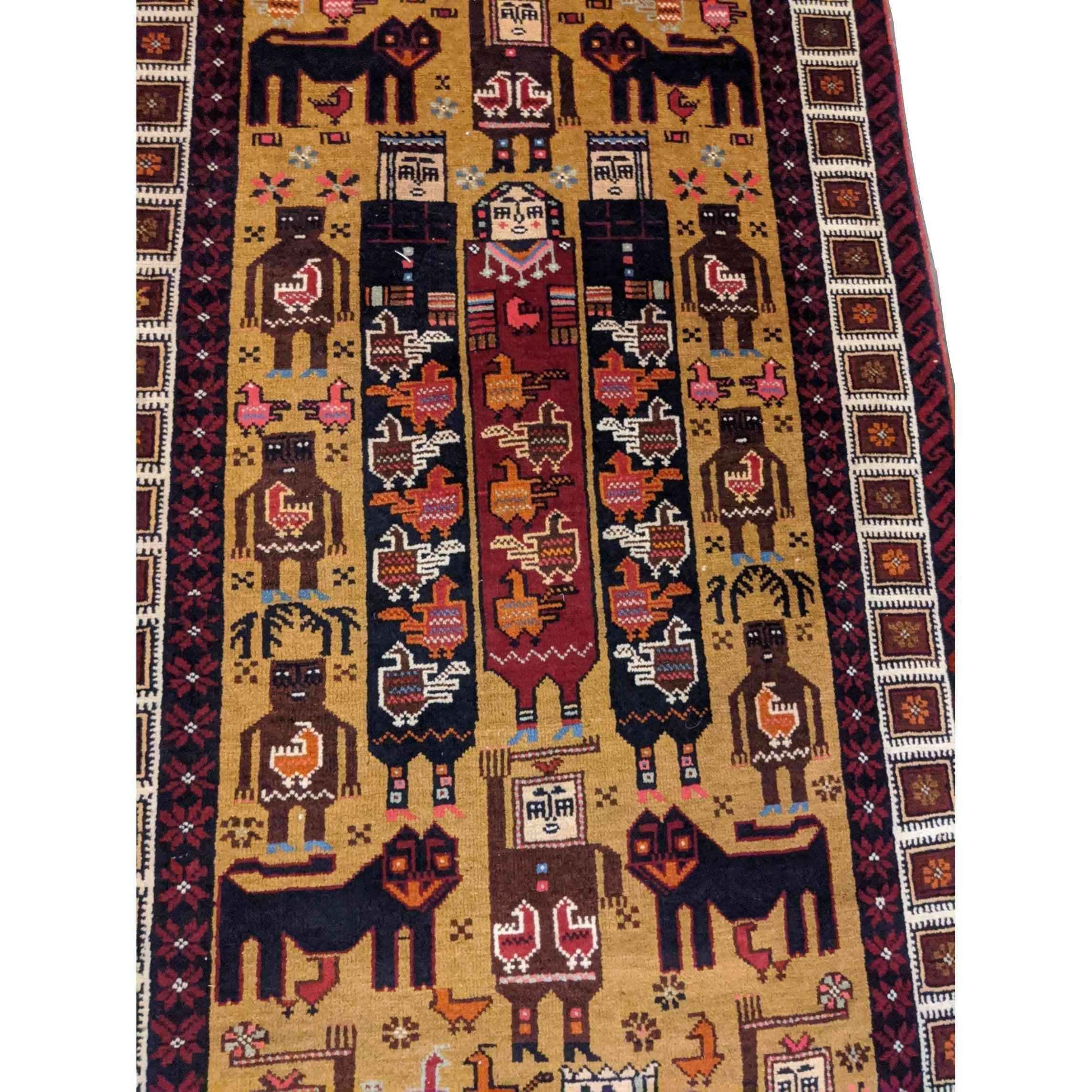 191 x 94 cm Persian Baluch Tribal Yellow Small Rug - Rugmaster