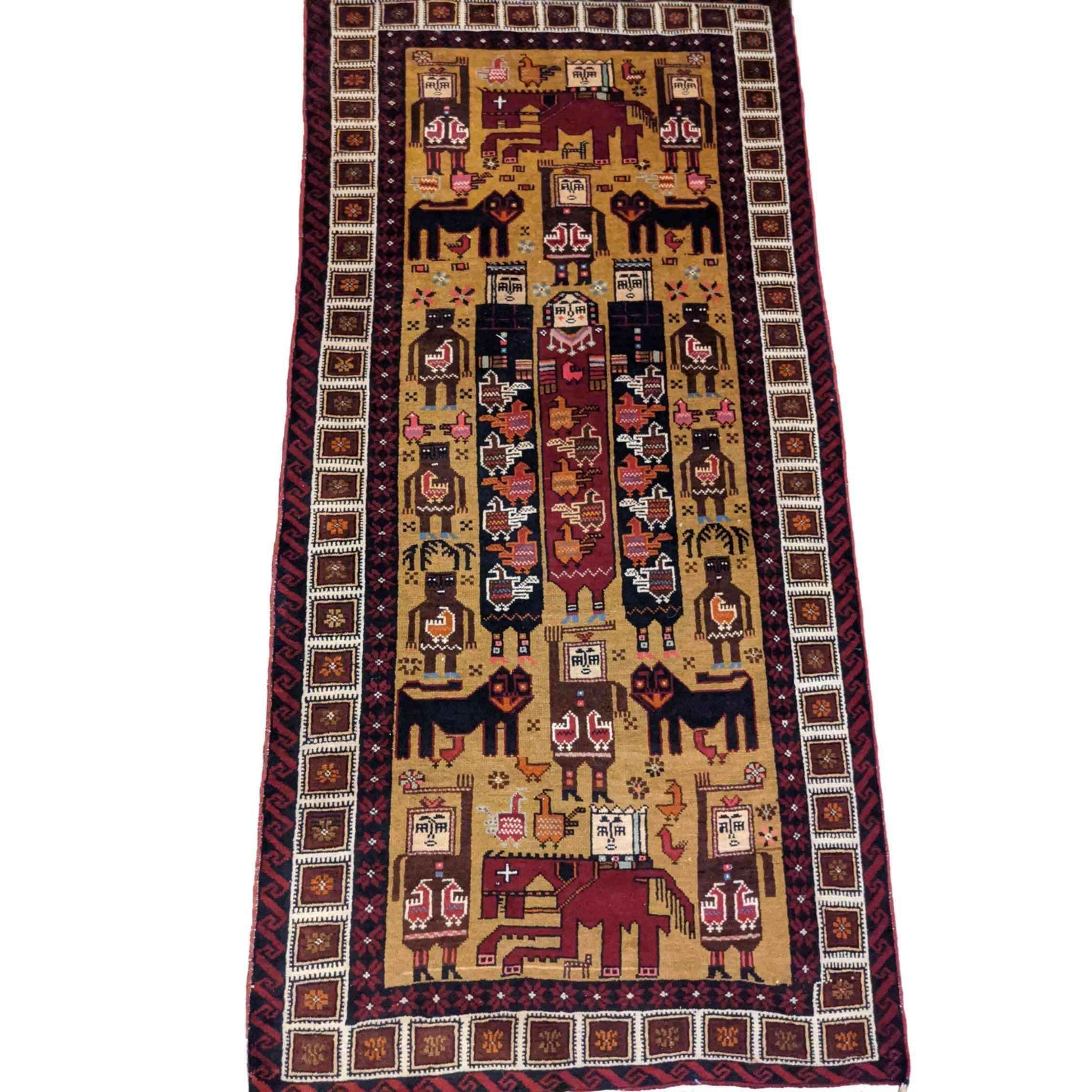 191 x 94 cm Persian Baluch Tribal Yellow Small Rug - Rugmaster