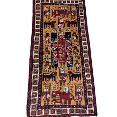 191 x 94 cm Persian Baluch Tribal Yellow Small Rug - Rugoutlet