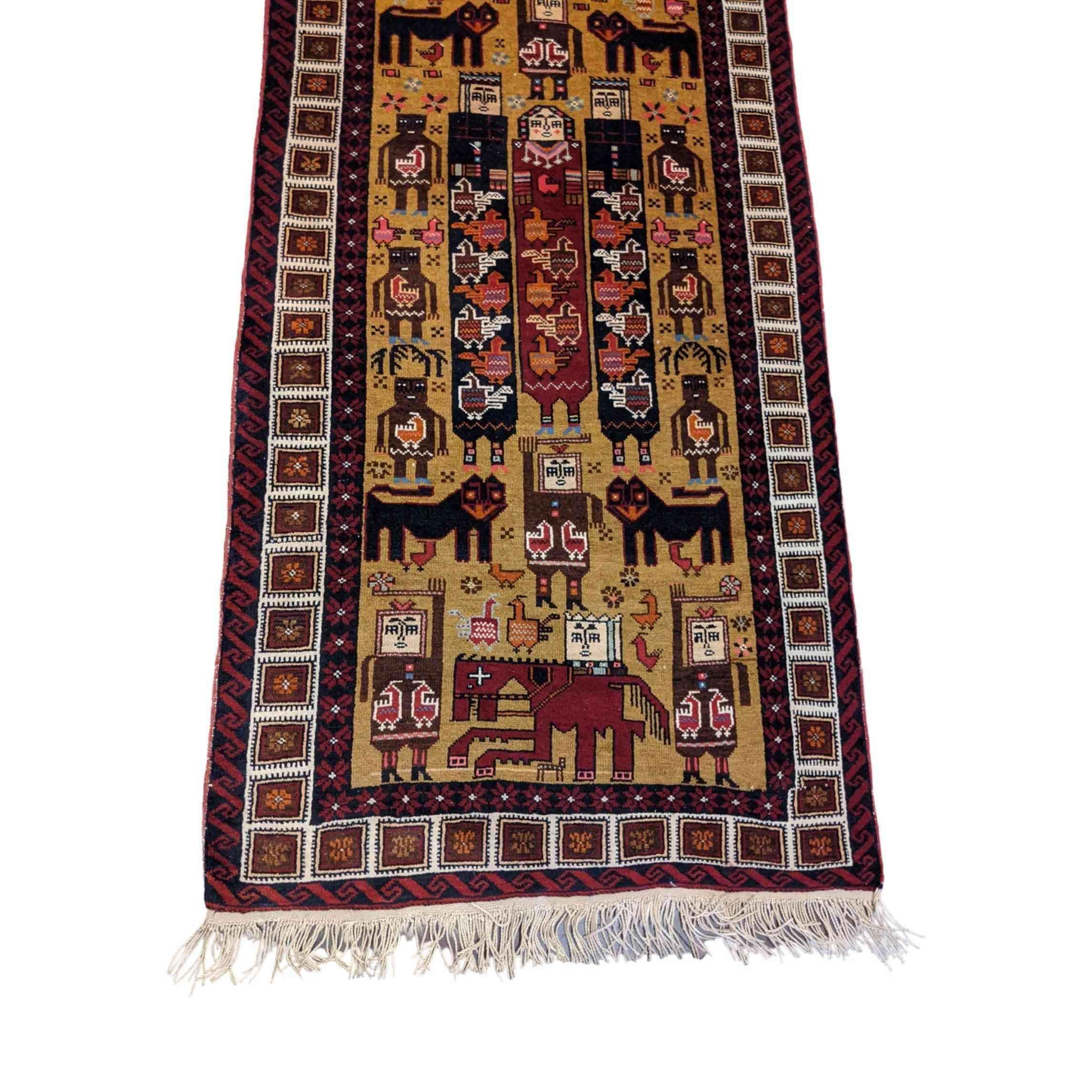 191 x 94 cm Persian Baluch Tribal Yellow Small Rug - Rugmaster