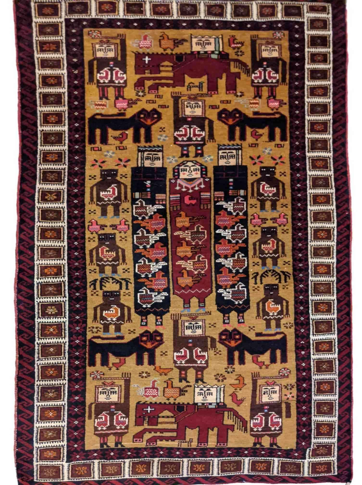 191 x 94 cm Persian Baluch Tribal Yellow Small Rug - Rugmaster