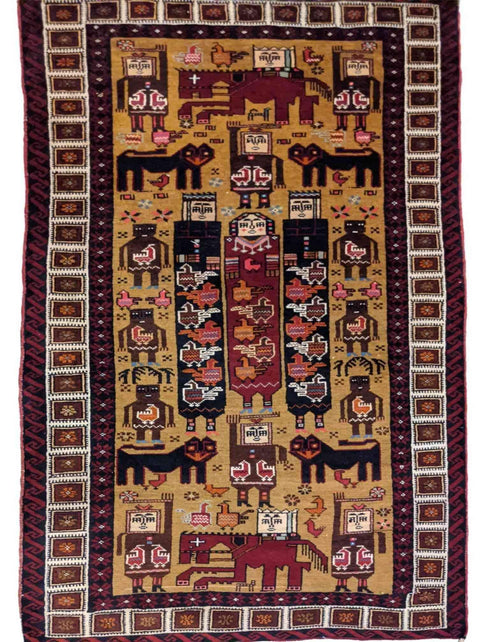 191 x 94 cm Persian Baluch Tribal Yellow Small Rug - Rugoutlet