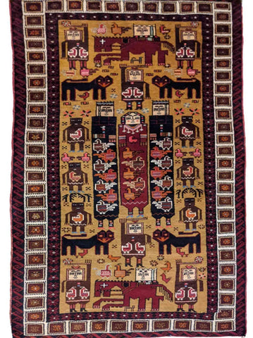 191 x 94 cm Persian Baluch Tribal Yellow Small Rug - Rugoutlet