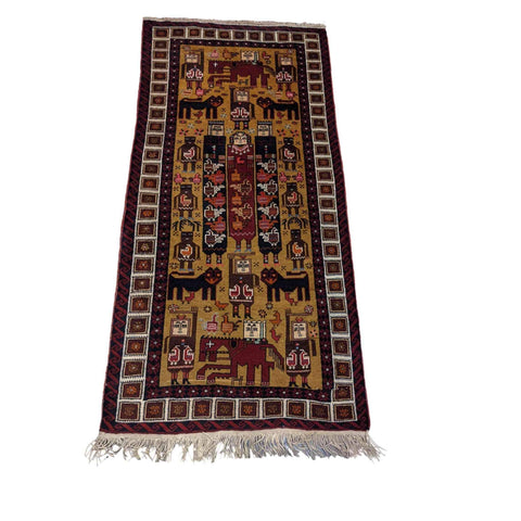 191 x 94 cm Persian Baluch Tribal Yellow Small Rug - Rugoutlet