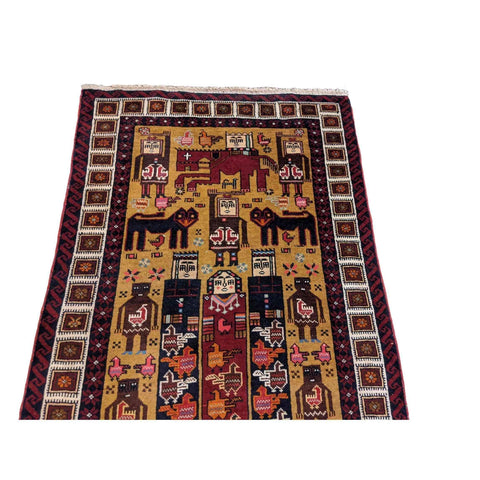 191 x 94 cm Persian Baluch Tribal Yellow Small Rug - Rugoutlet