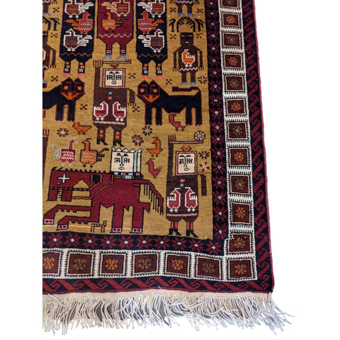 191 x 94 cm Persian Baluch Tribal Yellow Small Rug - Rugoutlet