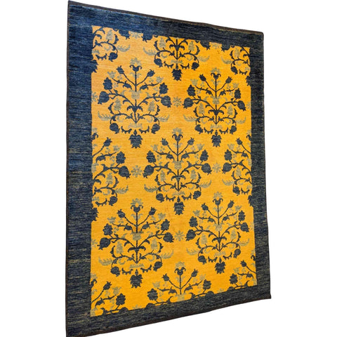 193 x 135 cm Handmade Natural Dye Yellow Rug - Rugoutlet