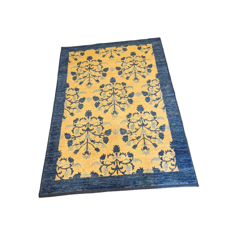 193 x 135 cm Modern Handmade Natural Dye Modern Yellow Rug - Rugmaster