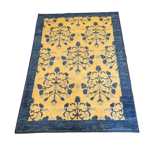 193 x 135 cm Modern Handmade Natural Dye Modern Yellow Rug - Rugmaster
