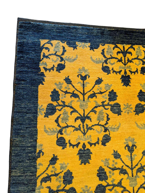 193 x 135 cm Handmade Natural Dye Yellow Rug - Rugoutlet