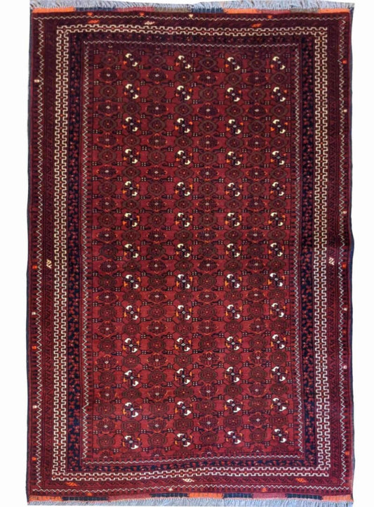 194 x 107 cm Afghan Khan Tribal Red Rug - Rugoutlet