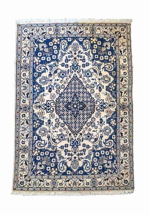 196 x 115 cm silk and wool fine persian nain Traditional Grey Rug - Rugoutlet
